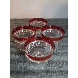 Tiffin Franciscan King's Crown Coupe Dessert Glasses Cranberry Set 4 Excellent